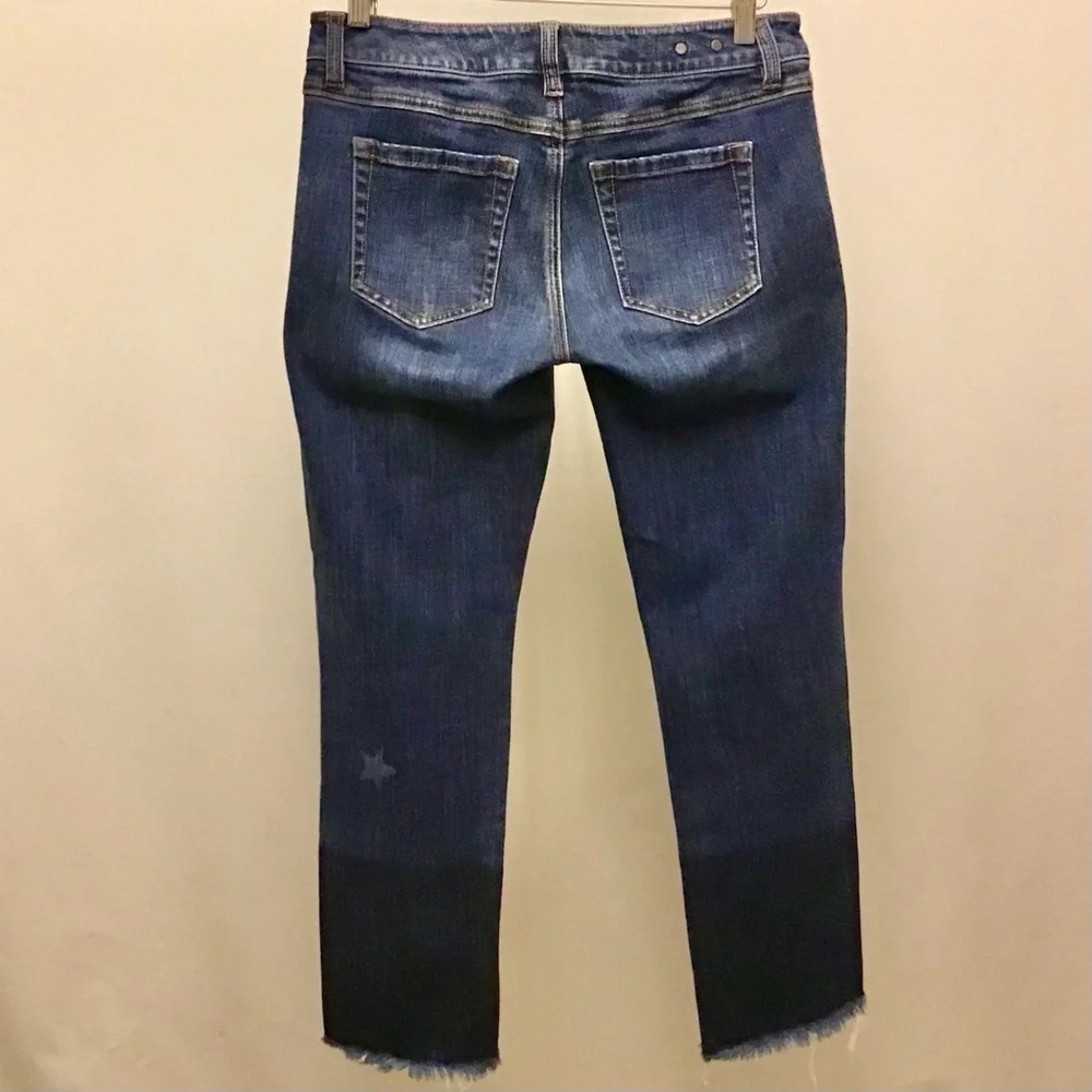 Cabi 2 Slim Boyfriend Two Tone Stars Women’s Jeans Frayed Hems Cropped Stretch
